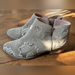 Seychelles | Floral Embroidered Suede Ankle Booties, Size 8.5